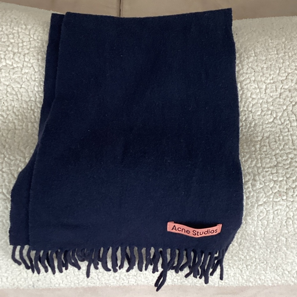 Acne Studios Dark Blue Scarf with Fringe - Picture 1 of 4